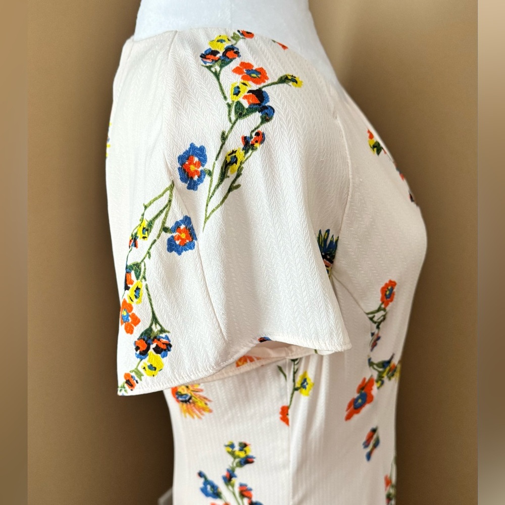 Free People White Floral Button-Front Midi Rayon Dress - Picture 6 of 13